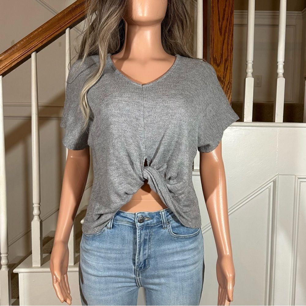 Gray knit twist front top